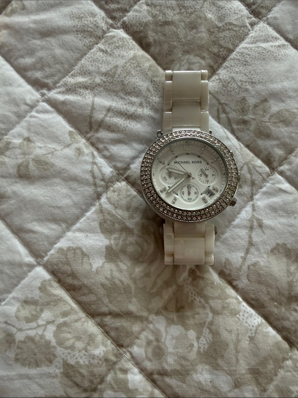 Michael Kors White Ceramic-Look Crystal Bezel Women's Watch